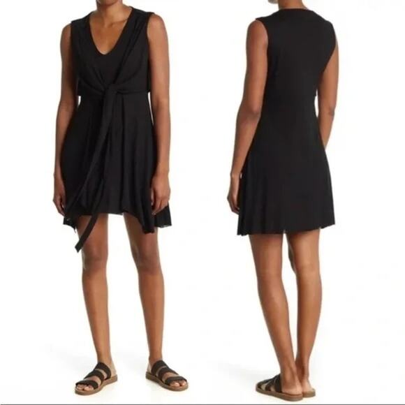 AllSaints Jayda Jersey Front Wrap Sleeveless Mini Dress Size Small in Black NWT - Picture 4 of 7